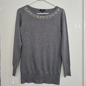Premise studio Sweater  Silver Metallic Sequin Crewneck  size S